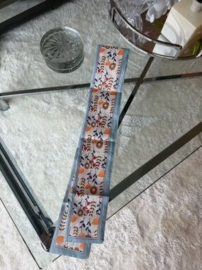 Floral Skinny Scarf in Light Blue and Cream